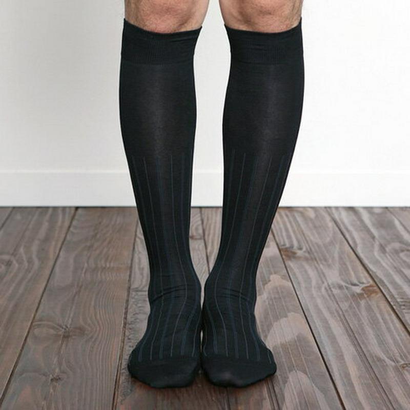 【あす楽】【公式 Tabio MEN】 メンズ チョークストライプ ビジネス ロングホーズ 27～29cm / 靴下屋 靴下 タビオメン タビオ くつ下 ビジネスソックス ハイソックス 大きいサイズ Lサイズ 紳士 日本製