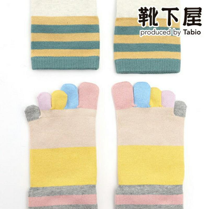 【あす楽】【靴下屋】 キッズ パネルボーダー5本指ソックス19～21cm / 靴下 タビオ Tabio くつ下 ショート 五本指 5本指 五本指靴下 5本指靴下 キッズ 子供 子供用靴下 日本製