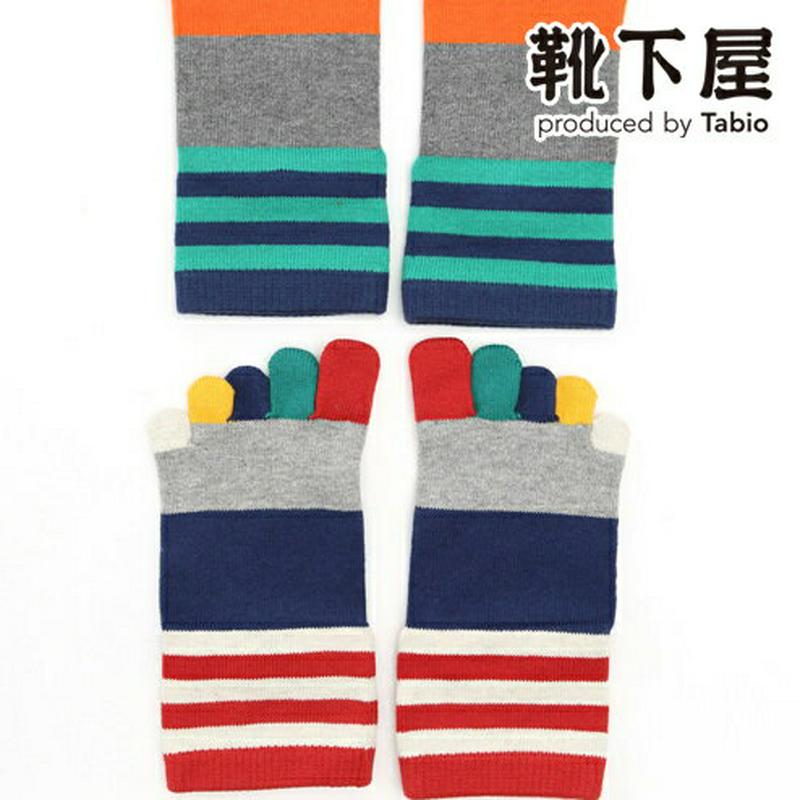【全品送料無料★~4/11 23:59迄】【あす楽】【公式 靴下屋】 キッズ パネルボーダー5本指ソックス16~18cm / 靴下 タビオ Tabio くつ下 ショート 五本指 5本指 五本指靴下 5本指靴下 キッズ 子供 子供用靴下 白 日本製