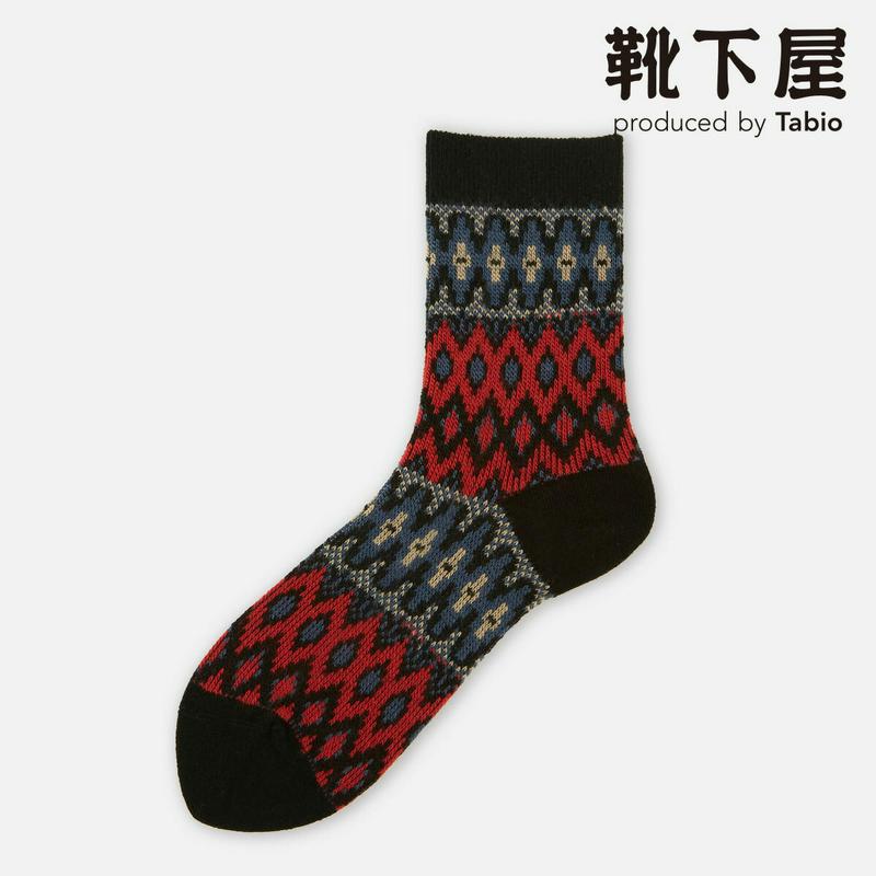 【あす楽】【Tabio】 ジオメトリック フェアアイル クルーソックス / 靴下屋 靴下 タビオ くつ下 クルー レディース 日
