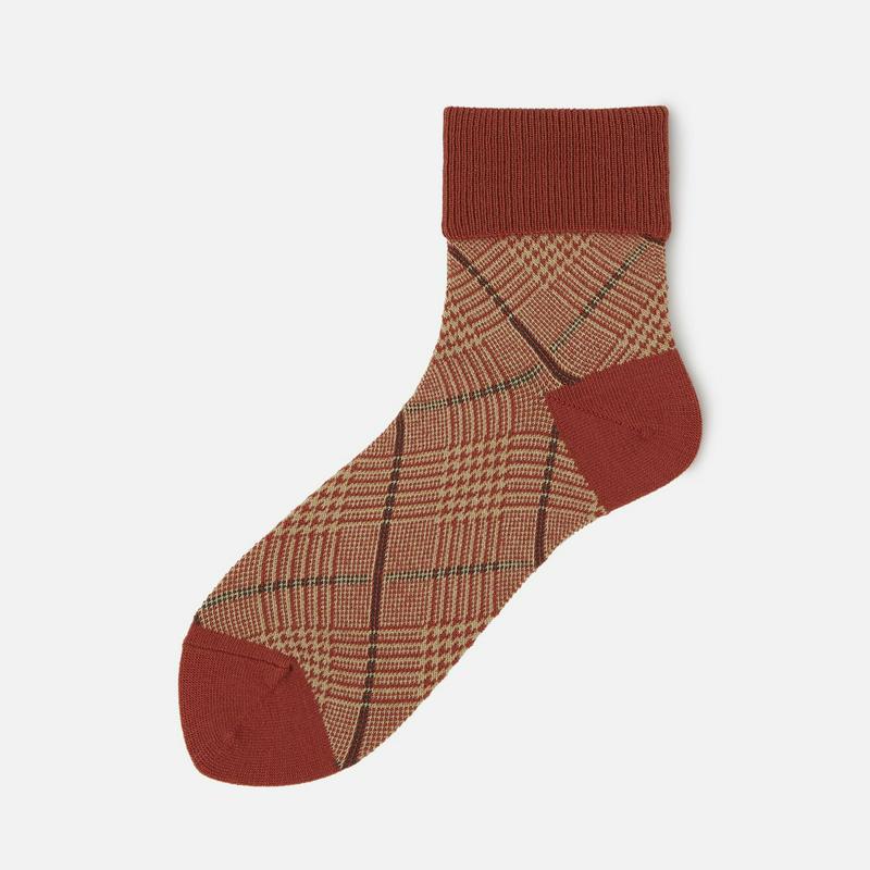 【あす楽】【靴下屋】 折り返しリブバイヤスチェック柄 ショートソックス / 靴下 タビオ Tabio くつ下 ショート レディー