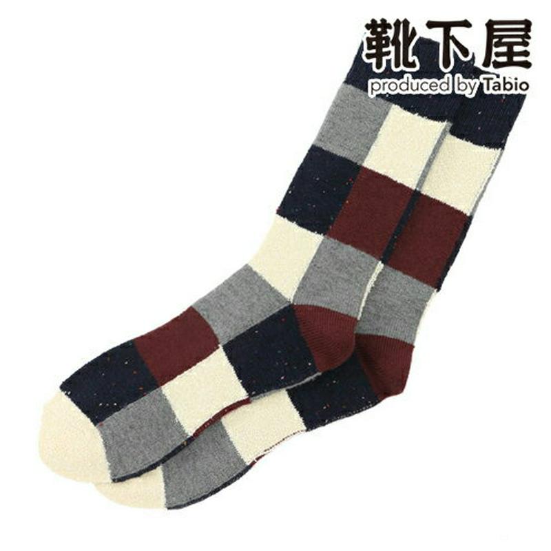 【全品送料無料★〜1/16 23:59迄】【あす楽】【Tabio MEN】 メンズ ウール異素材ブロック柄ソックス / 靴下屋 靴下 タビオ くつ下 クルー メンズ 日本製