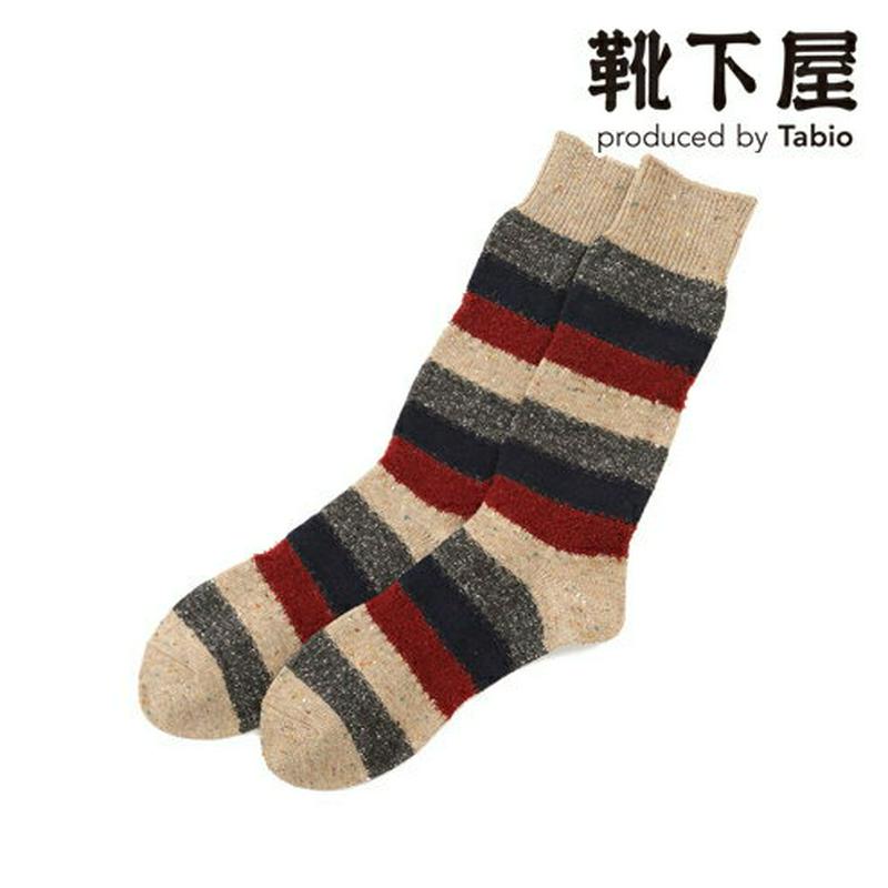 【あす楽】【Tabio MEN】 メンズウール異素材ボーダーソックス / 靴下屋 靴下 タビオ Tabio くつ下 クルー メン