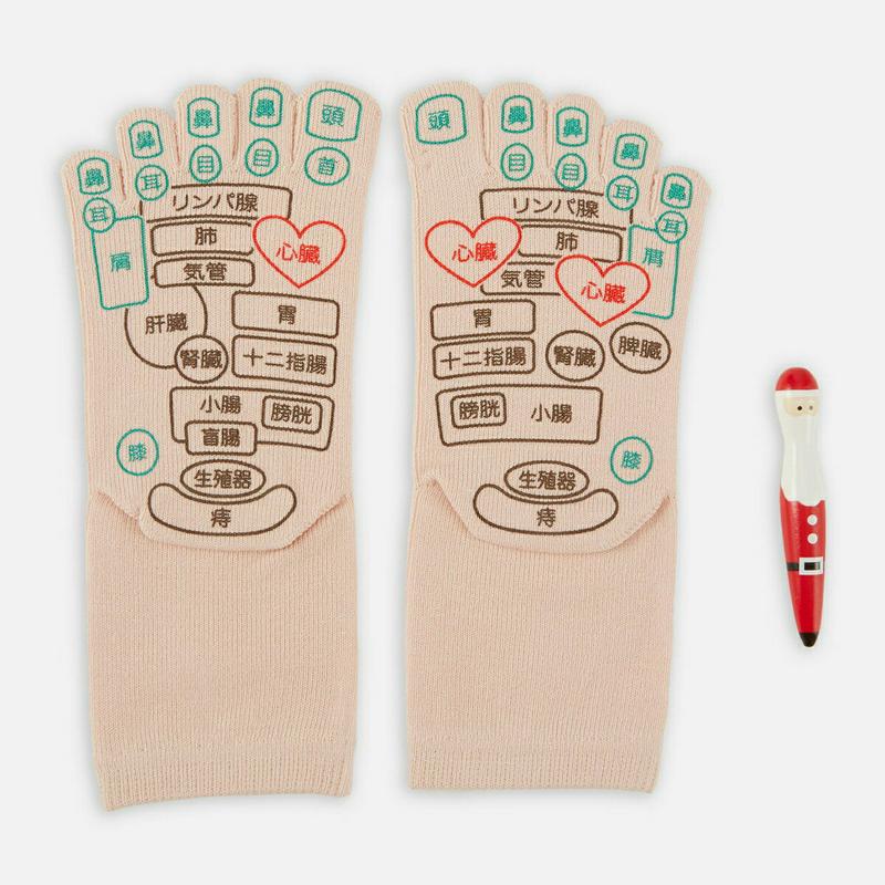 【あす楽】【靴下屋】クリスマス 限定 ツボプリント 5本指セット(サンタ棒付) / 靴下 タビオ Tabio くつ下 レディース