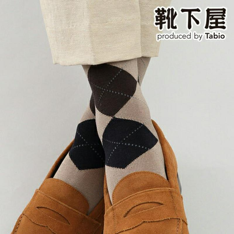 【あす楽】【Tabio MEN】 メンズ シルケットアーガイルソックス / 靴下屋 靴下 タビオ Tabio くつ下 クルー メンズ 日本製 父の日 2206mka