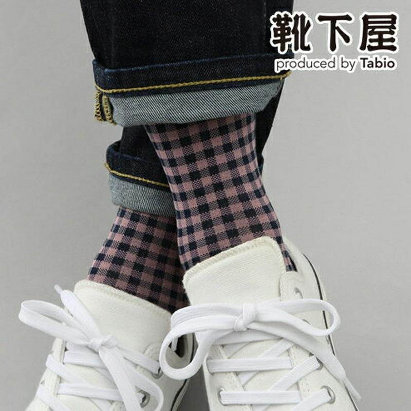 【あす楽】【Tabio MEN】 メンズ ギンガムチェックソックス / 靴下屋 靴下 タビオ Tabio くつ下 クルー メンズ