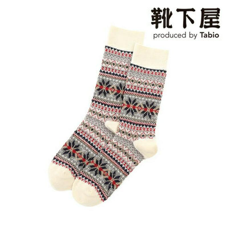 【あす楽】【Tabio MEN】 メンズフェアアイル雪柄ソックス / 靴下屋 靴下 タビオ Tabio くつ下 クルー メンズ 