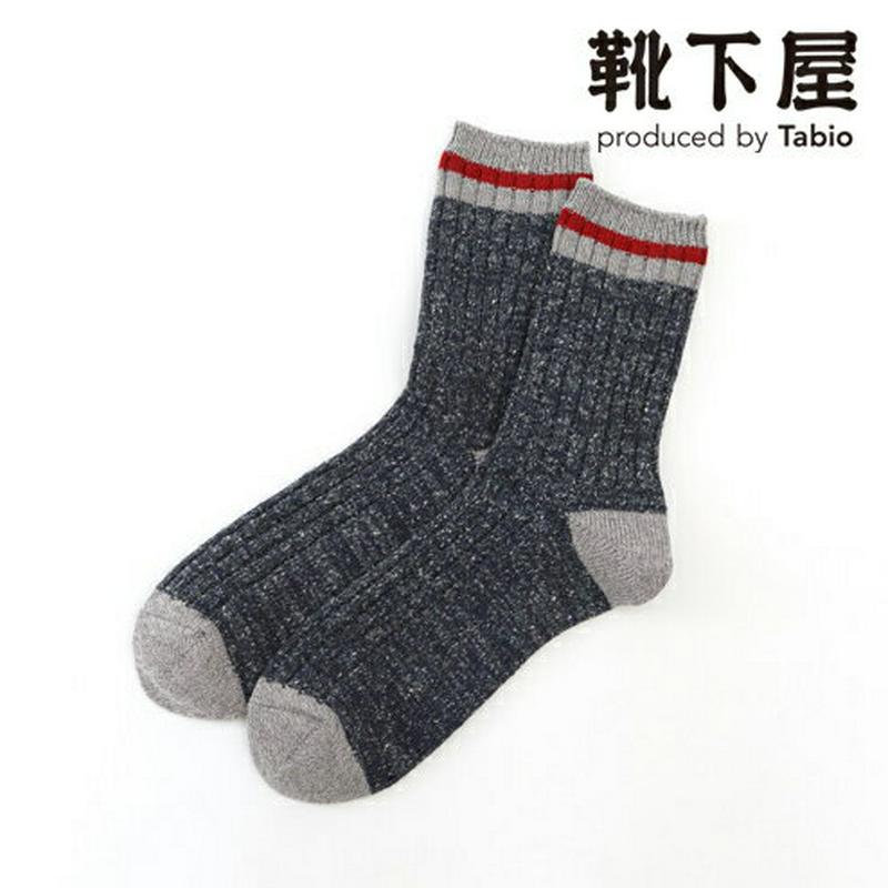 【あす楽】【Tabio MEN】 メンズ コットンツイードラインソックス / 靴下屋 靴下 タビオ くつ下 クルー メンズ 日本