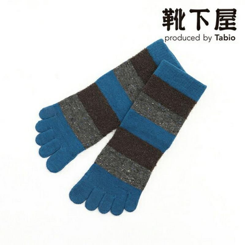 【あす楽】【Tabio MEN】 メンズ 異素材切り替えボーダー5本指ソックス / 靴下屋 靴下 タビオ くつ下 メンズ 五本指
