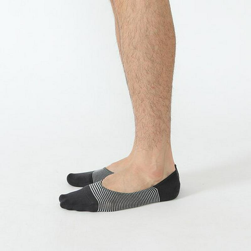 【あす楽】【Tabio MEN】メンズデオセル縫製ボーダーカバーソックス23〜25cm クロ・チャコール / 靴下屋 靴下 タビ
