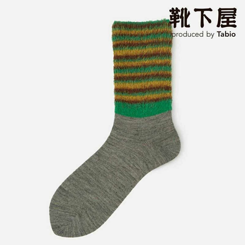【あす楽】【Tabio】 ミンク モール マルチボーダー クルー / 靴下屋 靴下 タビオ くつ下 クルー レディース 日本製 