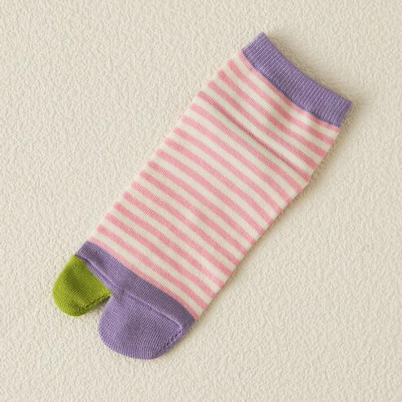【あす楽】【靴下屋】 キッズ指切替ボーダー足袋ソックス13〜15cm ピンク / 靴下 タビオ Tabio くつ下 キッズ 子供 子供用靴下 日本製 ¬¬
