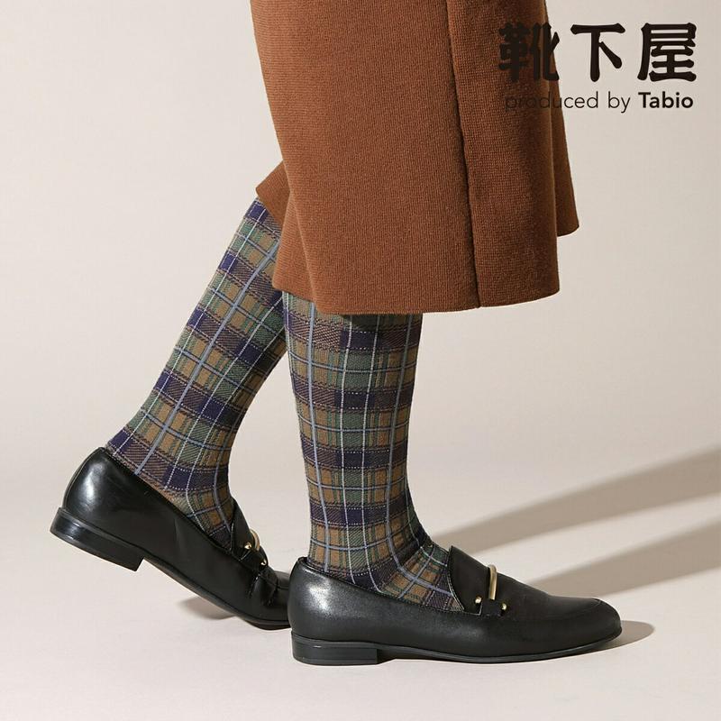 【あす楽】【靴下屋】 毛混 チェック柄 ハイソックス / 靴下 タビオ Tabio くつ下 ハイ レディース 日本製 1912k
