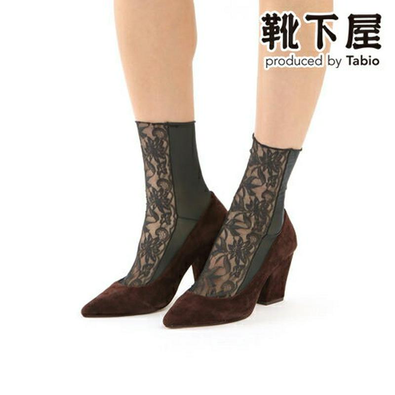 【あす楽】【靴下屋】 縫製フィットレースパネルソックス / 靴下 タビオ Tabio くつ下 クルー レディース 日本製