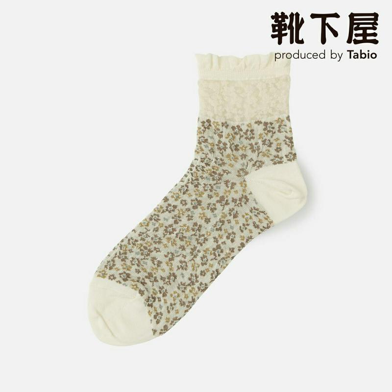 【あす楽】【靴下屋】 フラワー シアー切り替え ショートソックス / 靴下 タビオ Tabio くつ下 ショート チュール シー