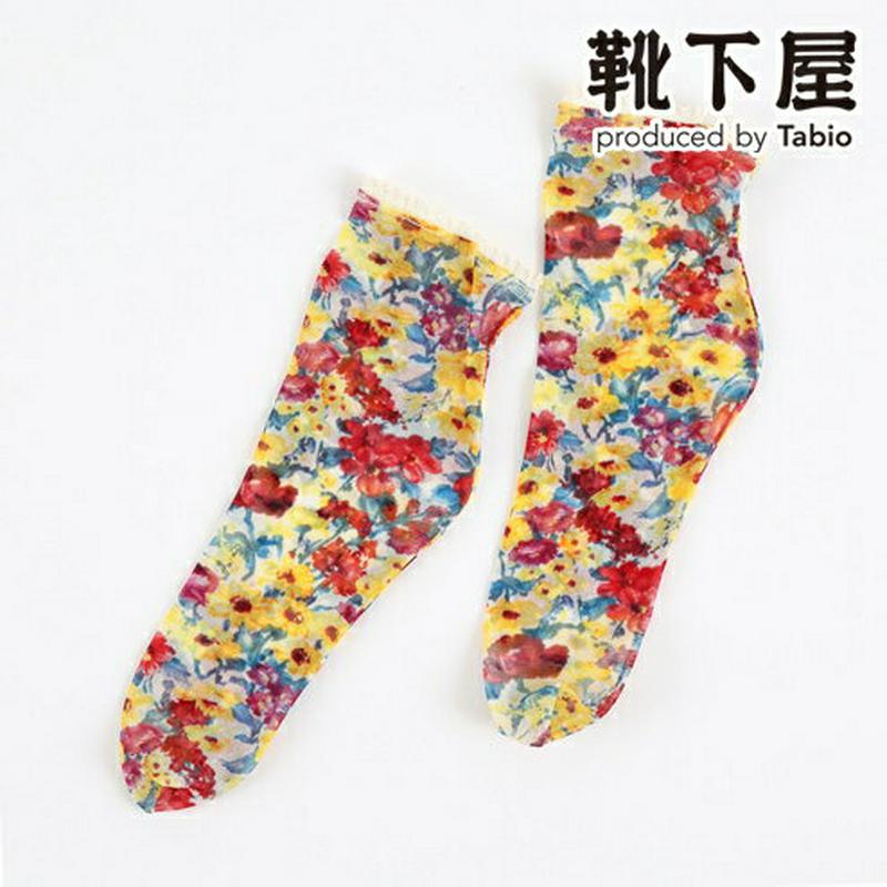 【あす楽】【靴下屋】 縫製チュールプリントソックス / 靴下 タビオ Tabio くつ下 ショート レディース 日本製