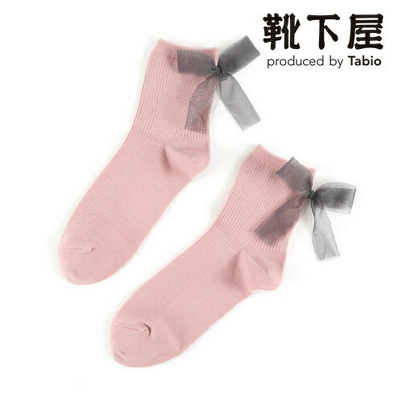 【あす楽】【靴下屋】 チュールリボン付2×1リブアンク / 靴下 タビオ Tabio くつ下 ショート レディース 日本製