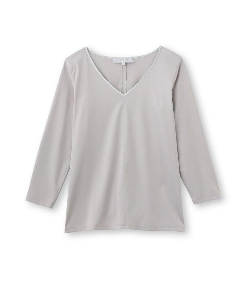 [L]【洗える】サテンVネックスムースカットソー