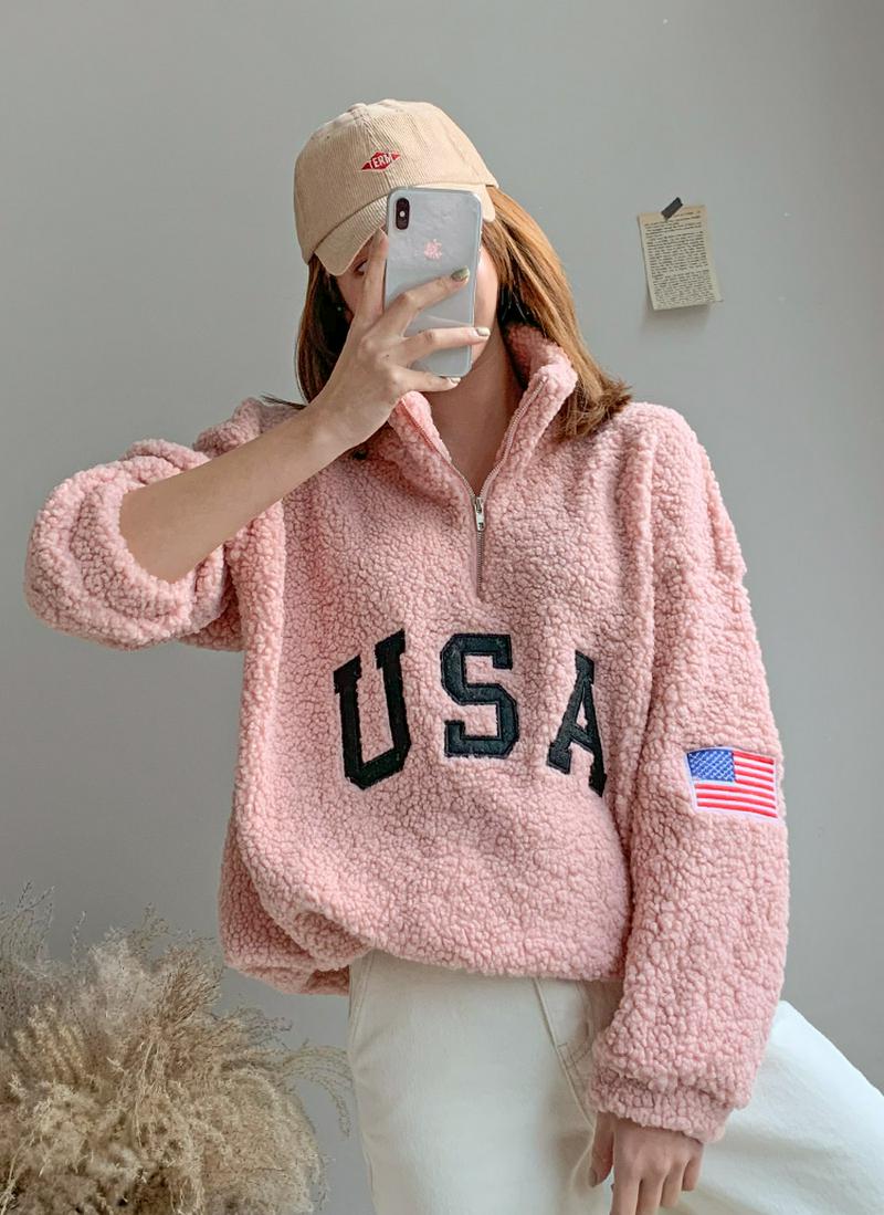 USAボアハーフジップスウェット