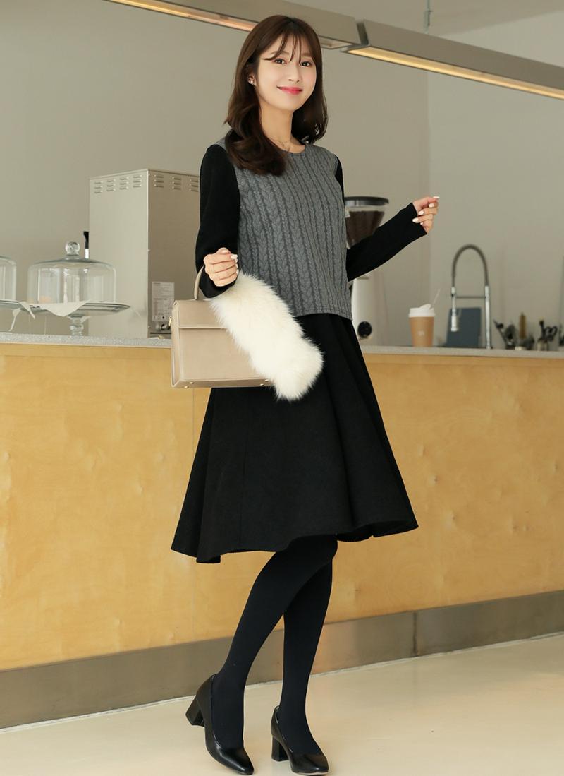 ケーブルニット切替ワンピース