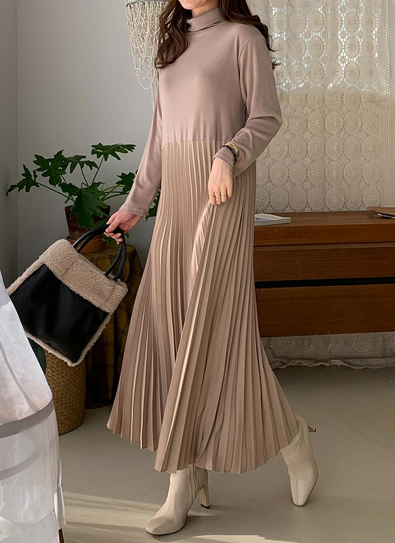 プリーツコントラストワンピース・全2色