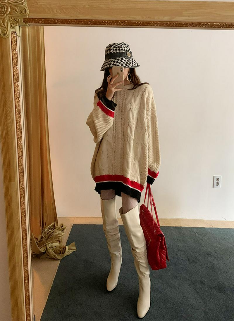 カラーラインケーブルニット