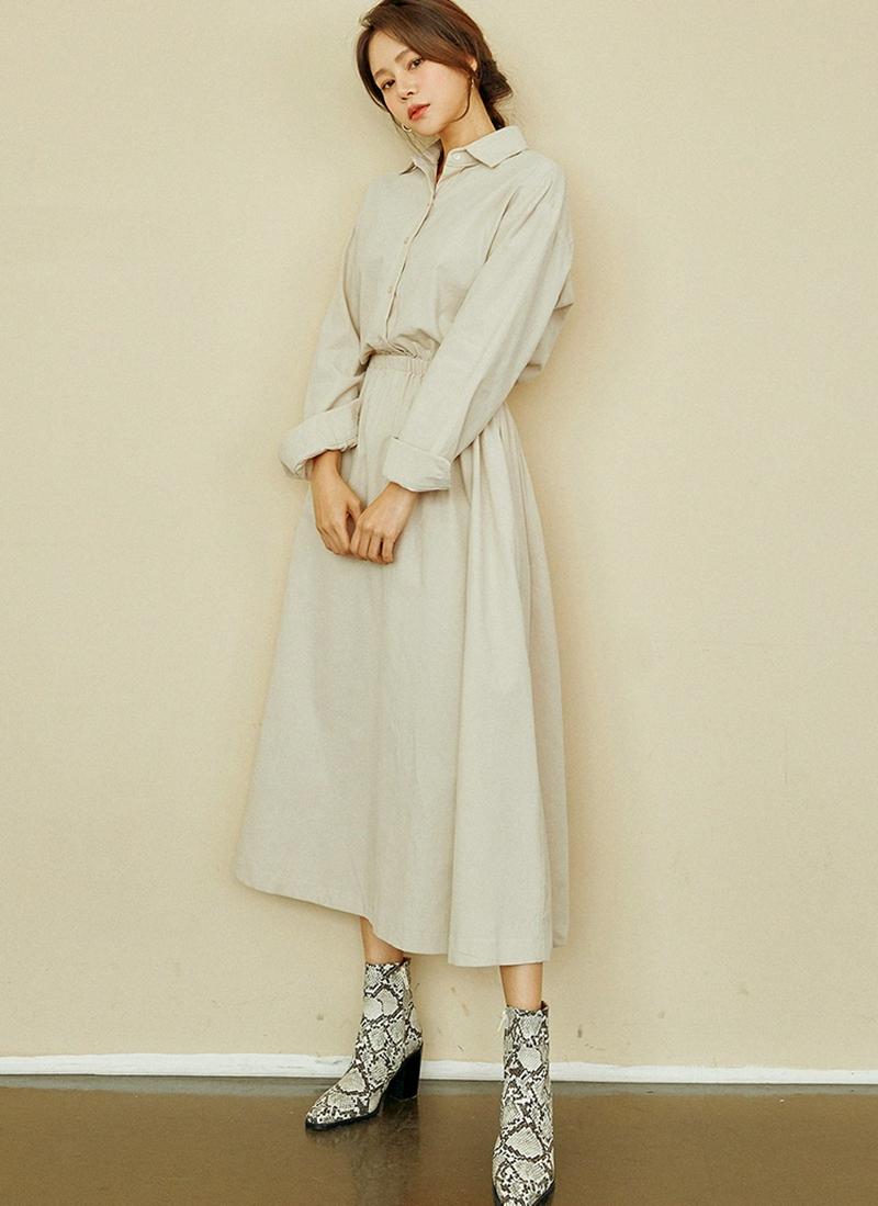 コーデュロイフレアワンピース(クリーム)