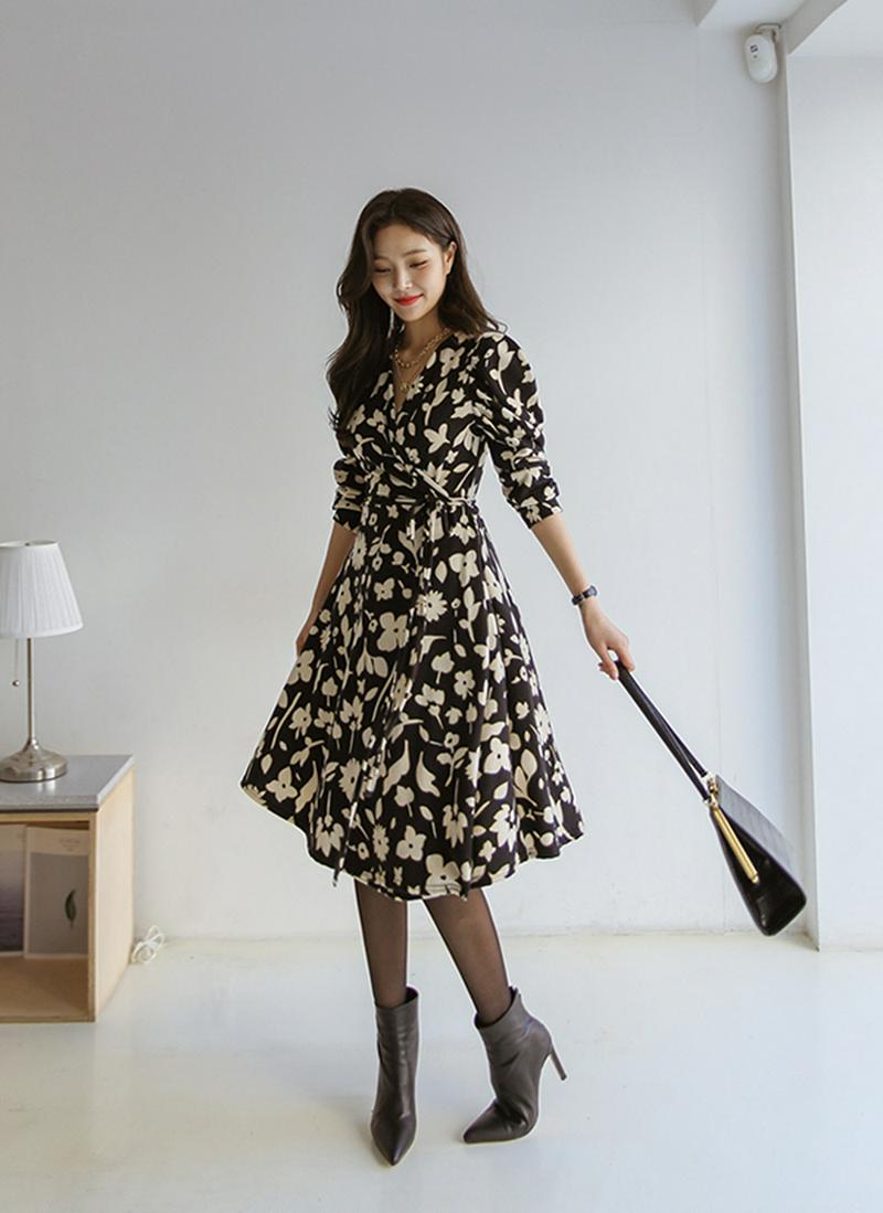 デイジーパターン起毛ワンピース