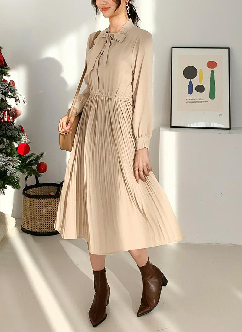 ベルト付リボンプリーツワンピース・全3色