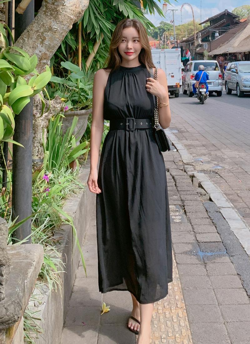 ベルト付アメリカンスリーブワンピース