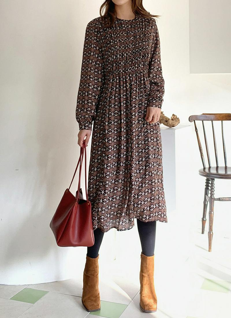 裏起毛フローラルワンピース・全2色