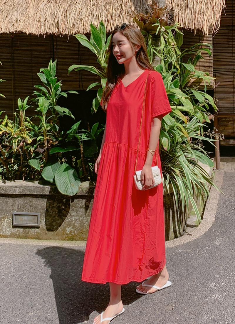 Vネックコットンカバーワンピース