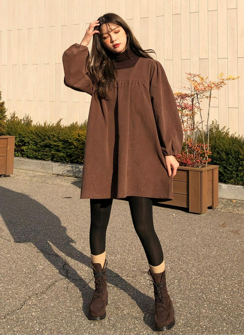 スクエアネックコーデュロイワンピース