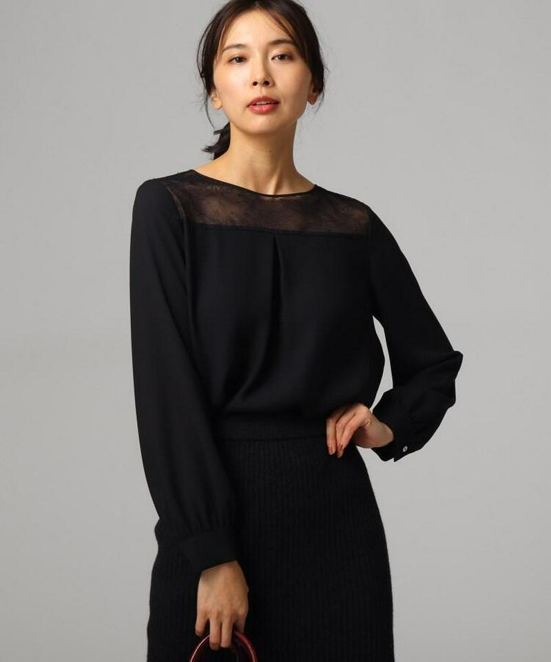 【洗える】バックサテン切り替えレースブラウス