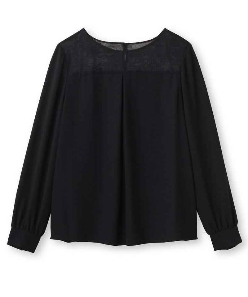 【洗える】バックサテン切り替えレースブラウス