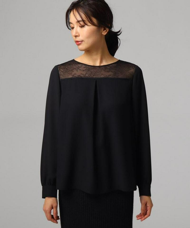 【洗える】バックサテン切り替えレースブラウス
