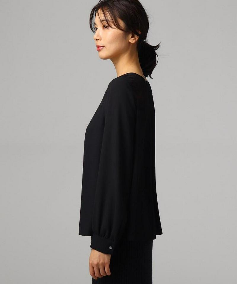 【洗える】バックサテン切り替えレースブラウス