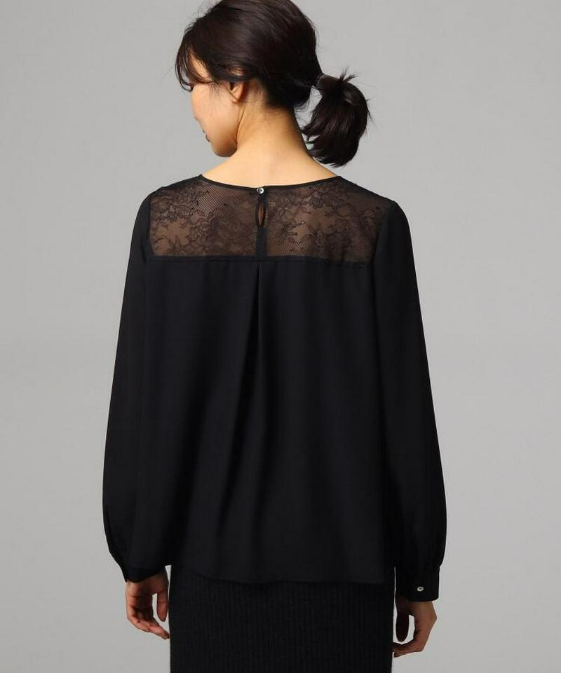 【洗える】バックサテン切り替えレースブラウス