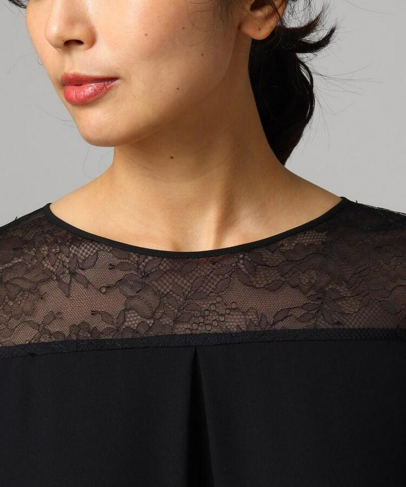 【洗える】バックサテン切り替えレースブラウス