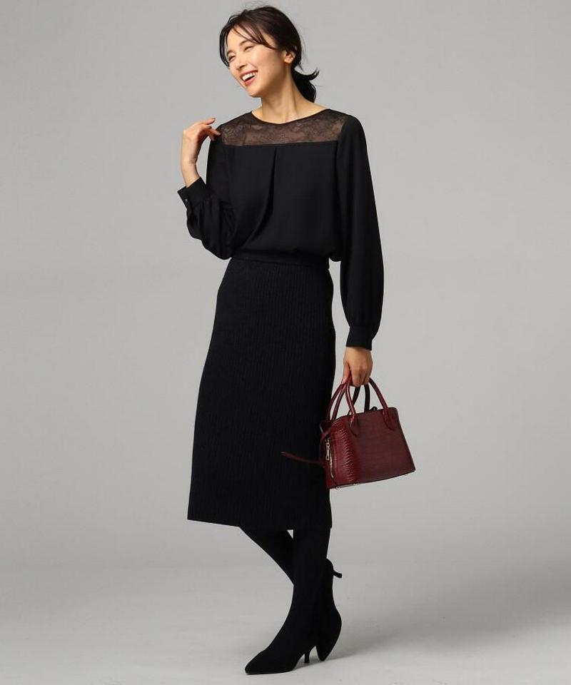 【洗える】バックサテン切り替えレースブラウス