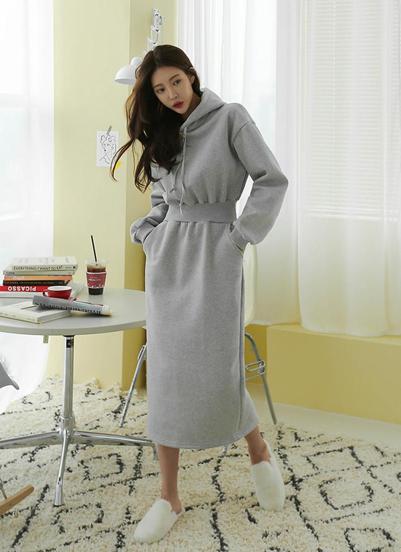 裏起毛ウエストリブフードワンピース