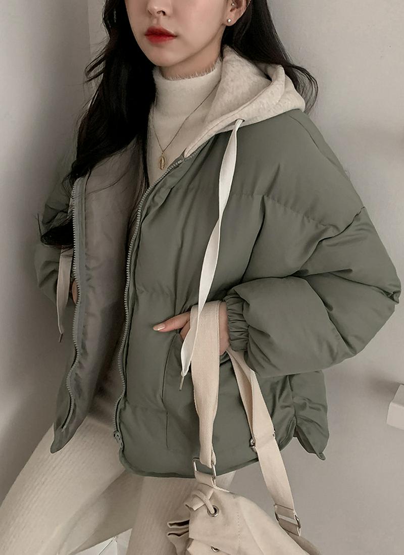 配色フードアシメヘム中綿ジャケット