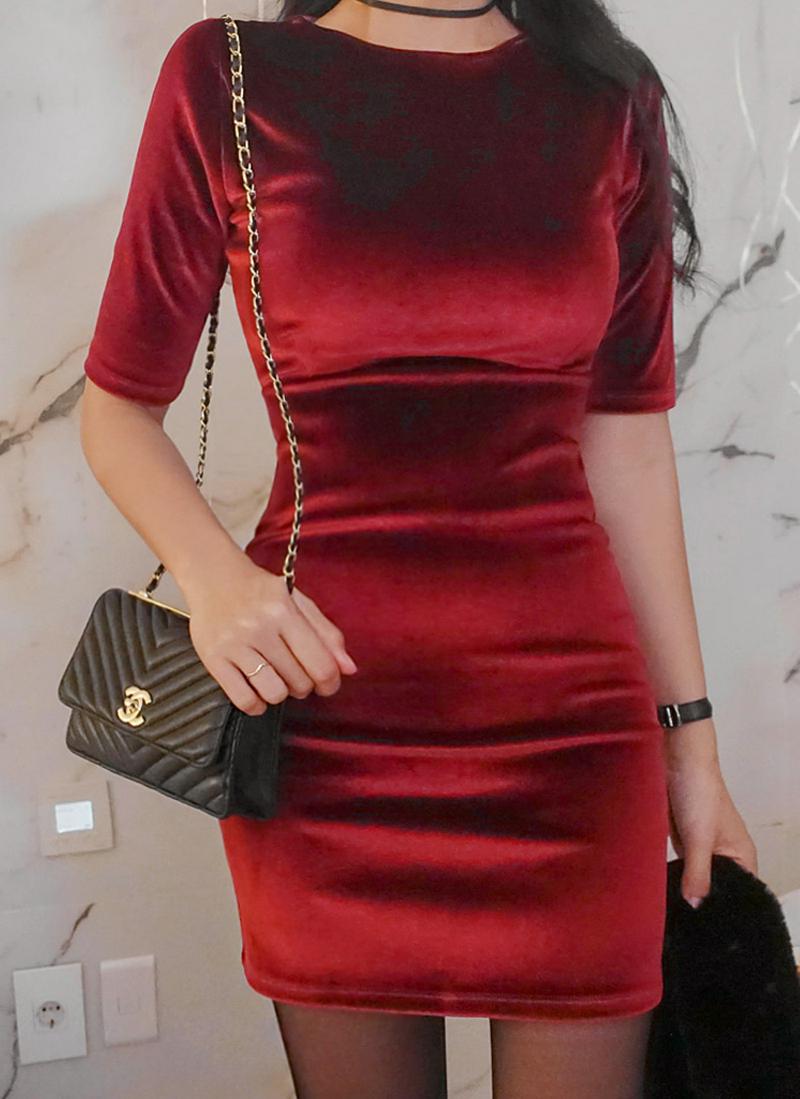 ベロアスリムミニワンピース