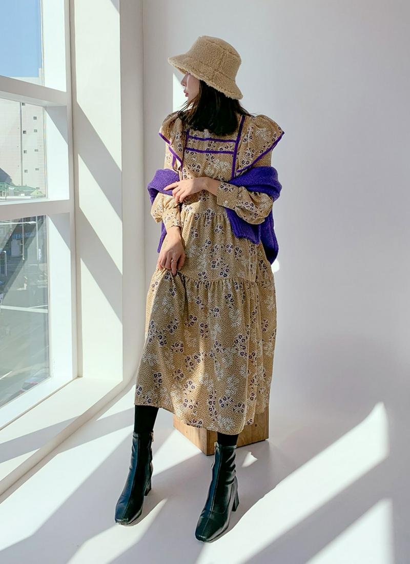 フローラルパターンラインワンピース