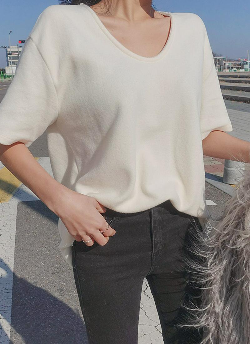 ピーチ起毛UネックハーフTシャツ