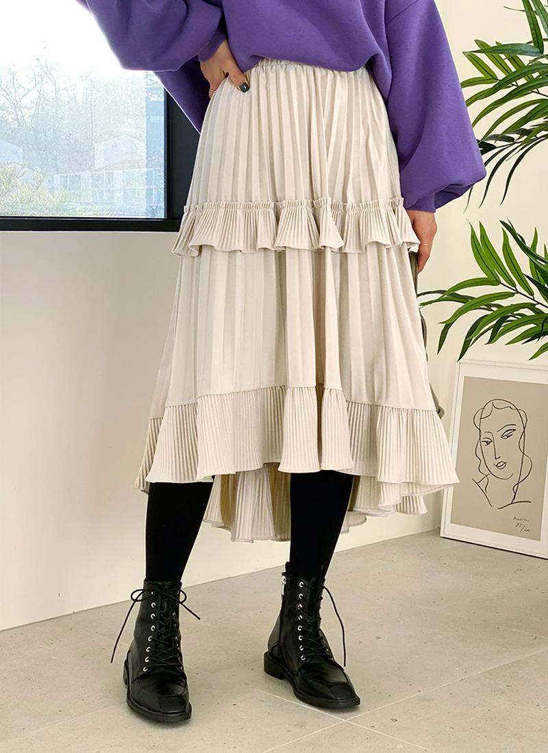 ベロアプリーツフリルスカート・全3色