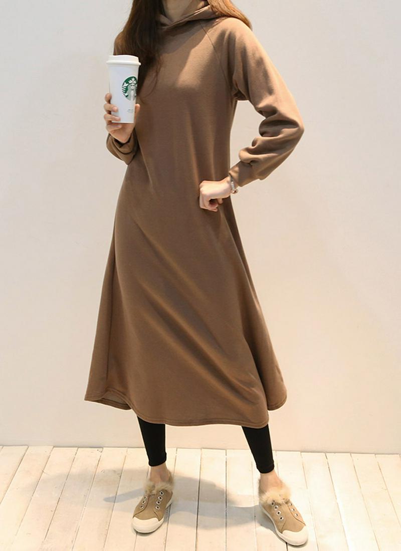 フード裏起毛ロングワンピース
