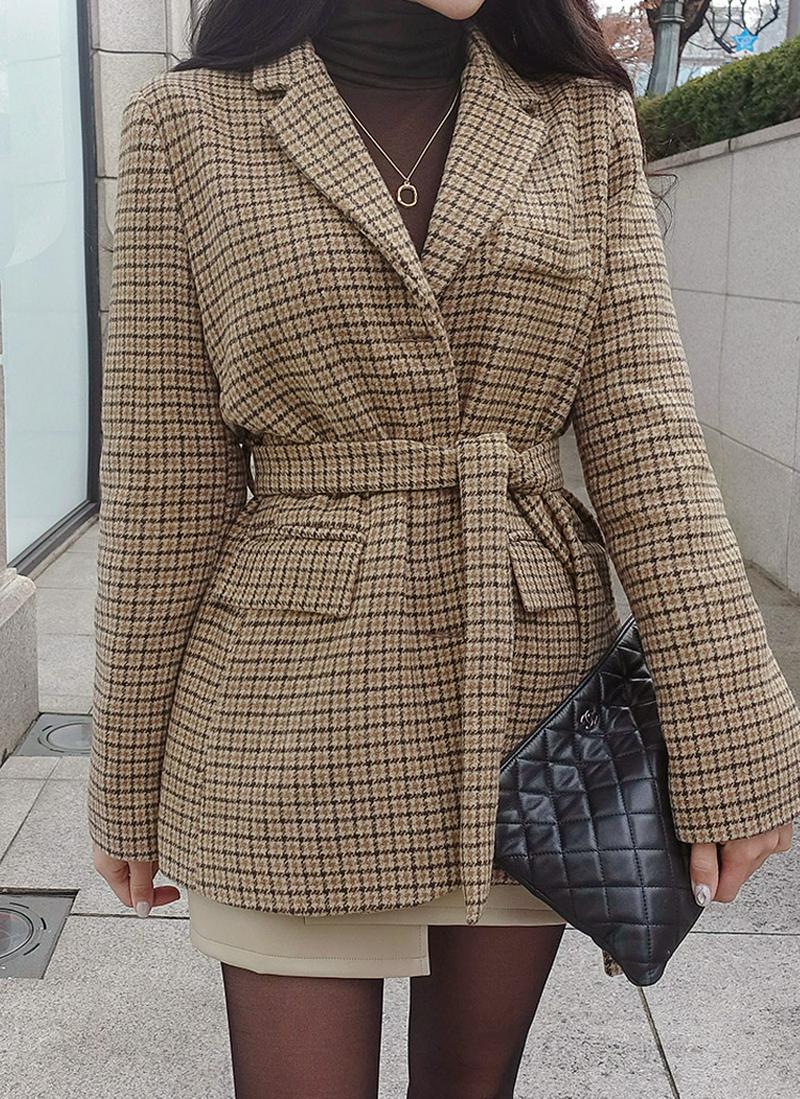 ストラップ付ガンクラブチェックジャケット