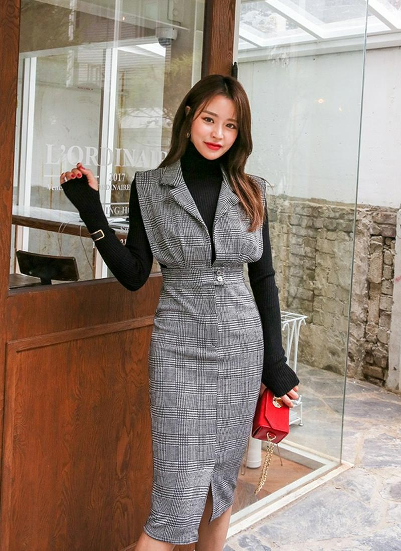 カラーグレンチェックノースリワンピース