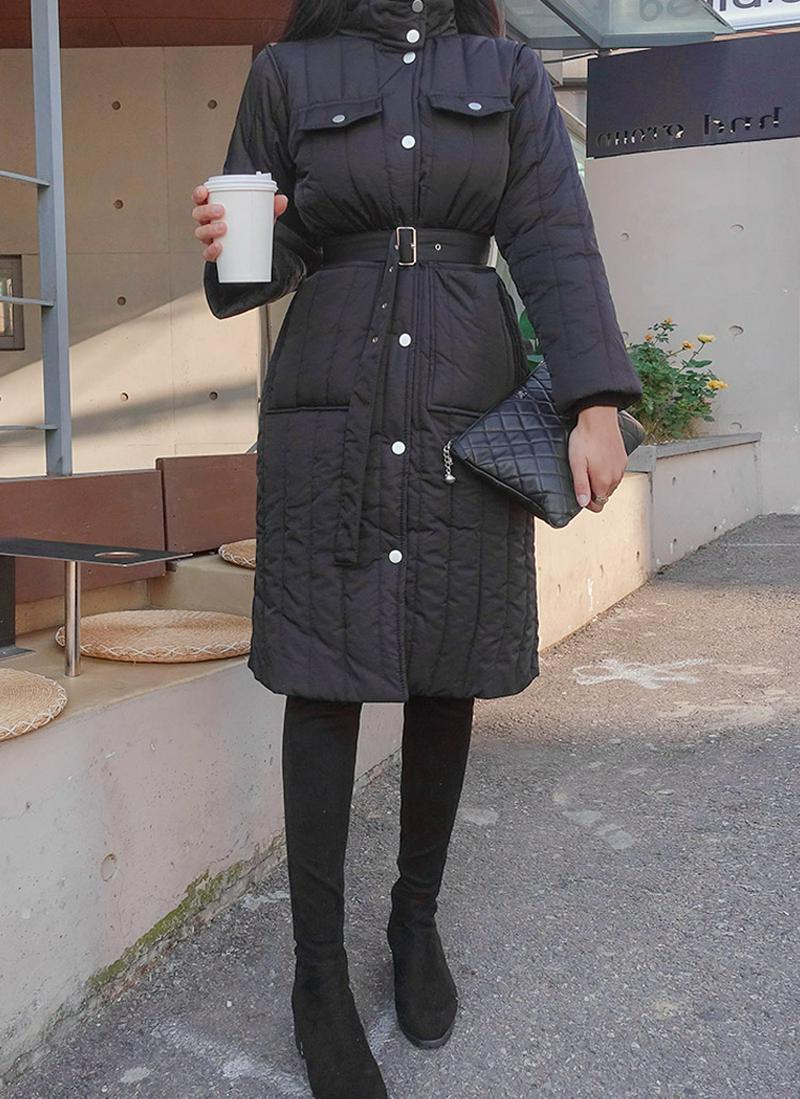 ベルト付ロング中綿ジャケット